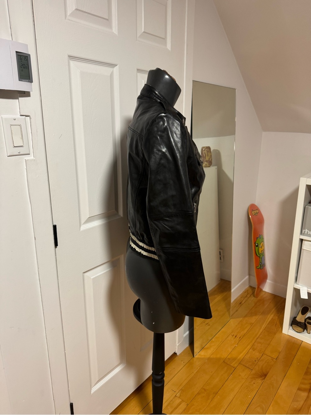 Black faux Leather Moto Jacket - Women's - Picture 3 of 4